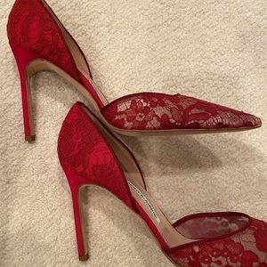 Manolo Blahnik Red D’Orsay Lace pump size 40 Made in Italy NEVER BEEN WORN ❤️